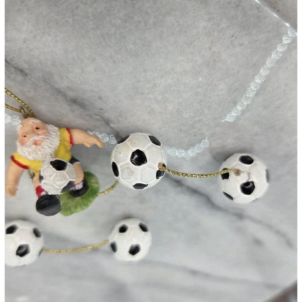 Soccer Santa Christmas Ornaments Soccer Balls Set of 2 Hanging Resin Figurines